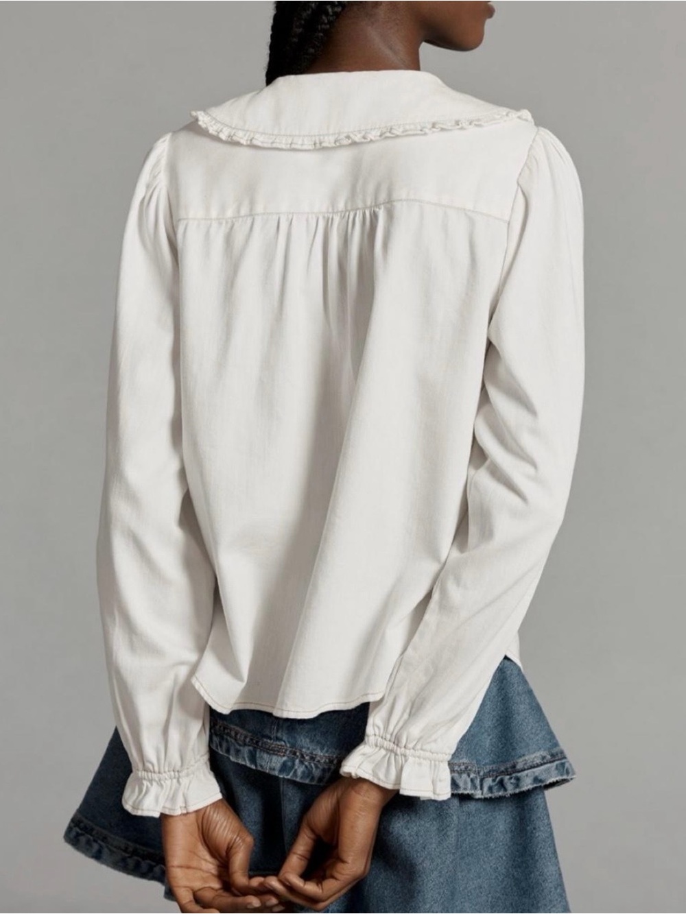 Pilcro Keira Denim Long-Sleeve Blouse by Anthropologie | Size: XS - Picture 2 of 10